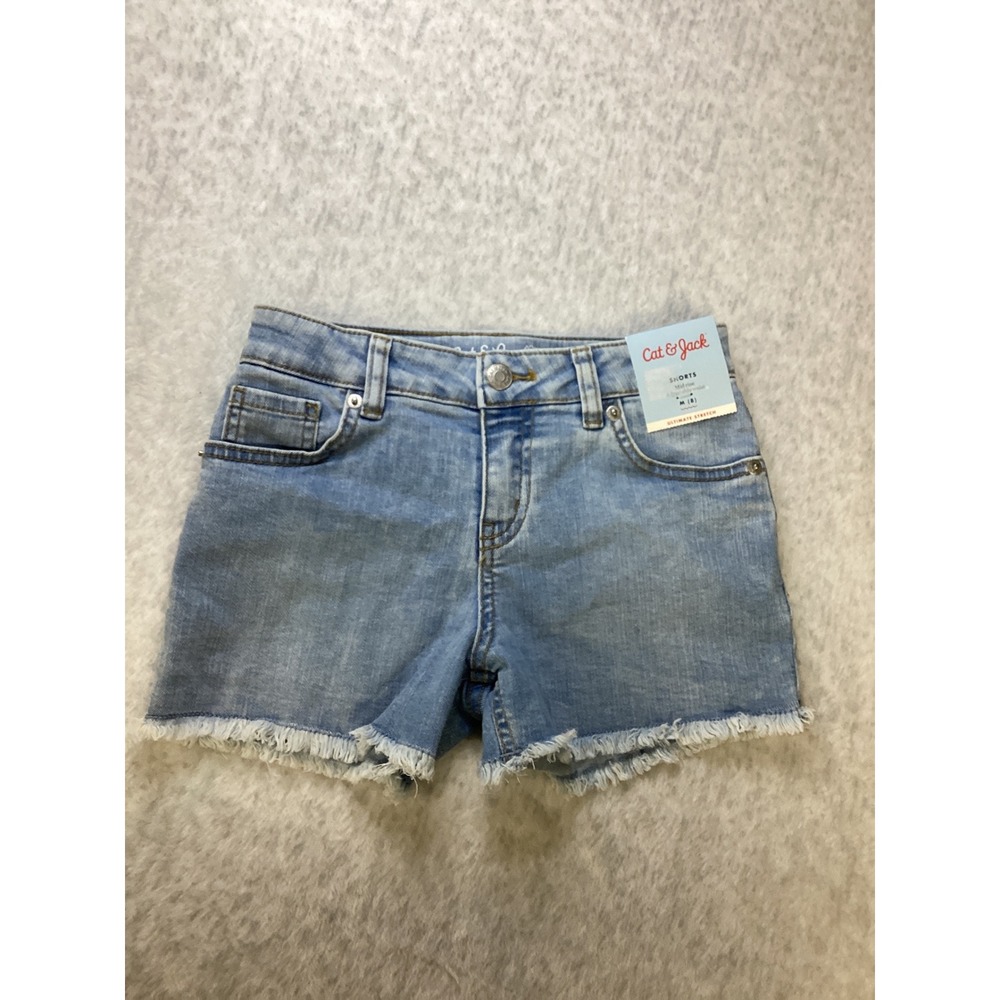 Cat & Jack Girls Light Wash Denim Shorts Mid Rise Ultimate Stretch Size M 8 NWT
